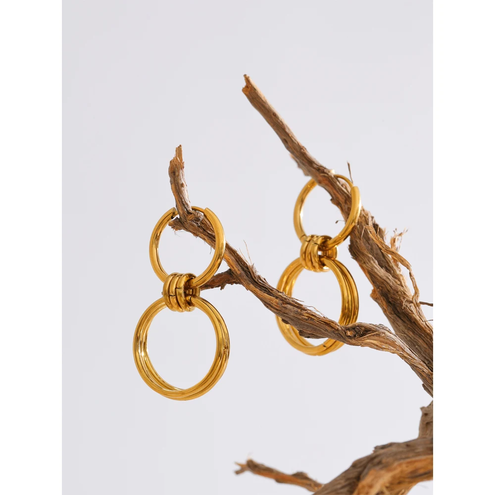 Distinctive Stainless Steel Double Round Drop Earrings for All Occasions
