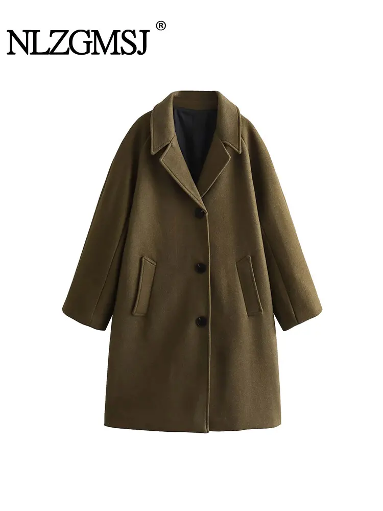 

Зимнее пальто Nlzgmsj TRAF 2023, Женская шерстяная куртка, длинные однобортные черные пальто, женская верхняя одежда, куртка, женское Смешанное пальто