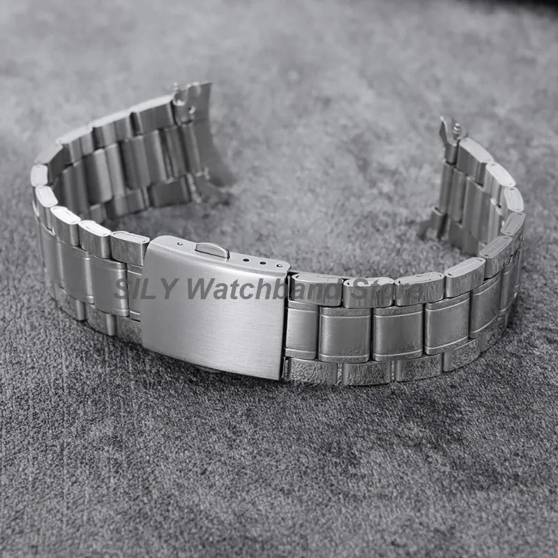 Silver Curved End Stainless Steel Watchband with Universal Folding Buckle