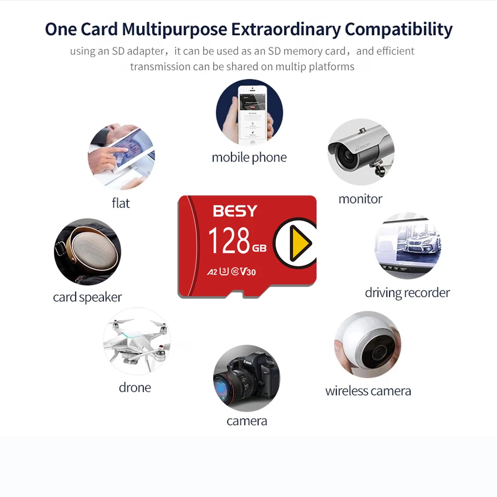 TF SD 미니 메모리 카드, 카메라 스마트폰용 C10, 8GB, 16GB, 32GB, 16GB, 64GB, 128GB, U3 A2 클래스 10