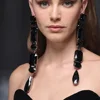 Stonefans Banquet Catwalk Black Crystal Earrings Dangle Jewelry Women Geometric Shape Exaggerated Long Tassel Earrings Party 3