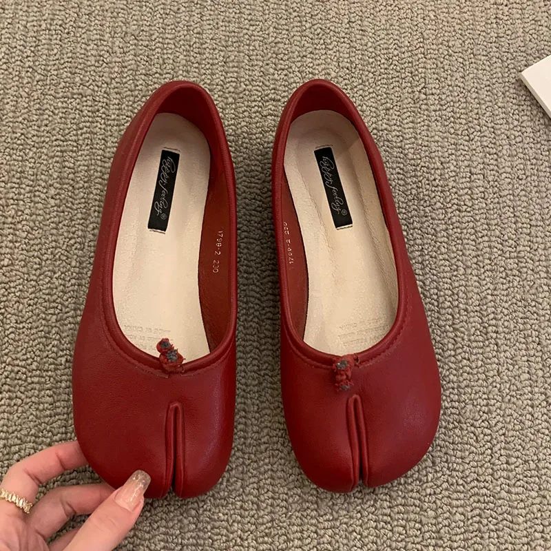 النساء الشقق تابي النينجا أحذية امرأة السيدات ستوكات الجلود مريح الشقق سبليت تو النعال لينة أسفل المتسكعون الصلبة موجز لا