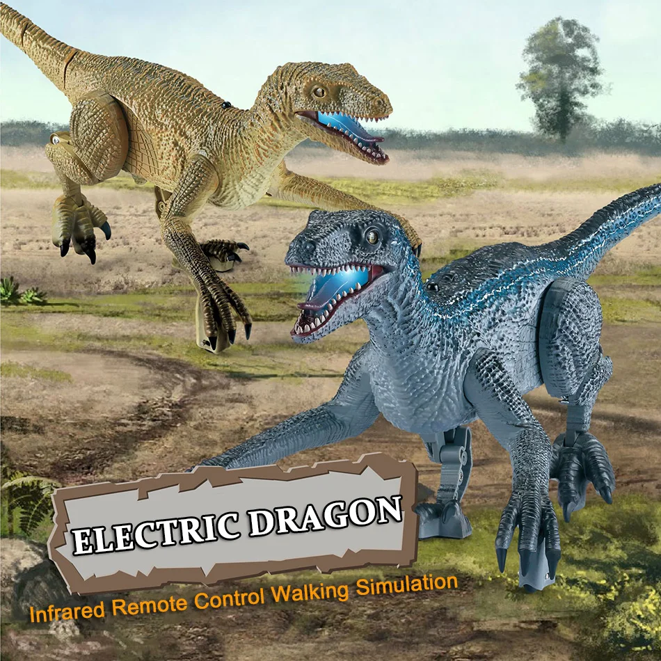 Electric Remote Control Dinosaur Raptor Toys 2.4G Jurassic RC Velociraptor  Walking Dino Dragon Toy Dinosaurs For Childrens Boys