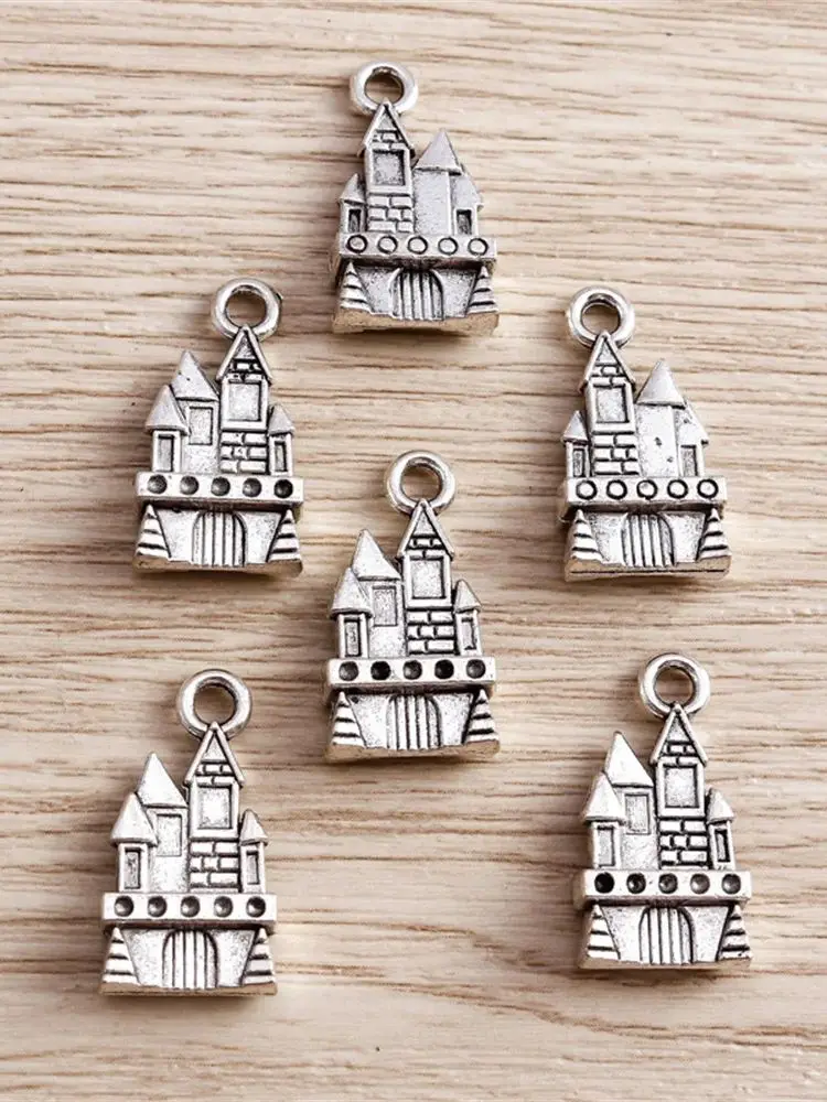 Tusember 20 Stück 11 x 21 mm antiksilberfarbene Burg-Anhänger für Halsketten, Ohrringe, handgefertigte Schmuckstücke, DIY-Schmuck – Detail 1