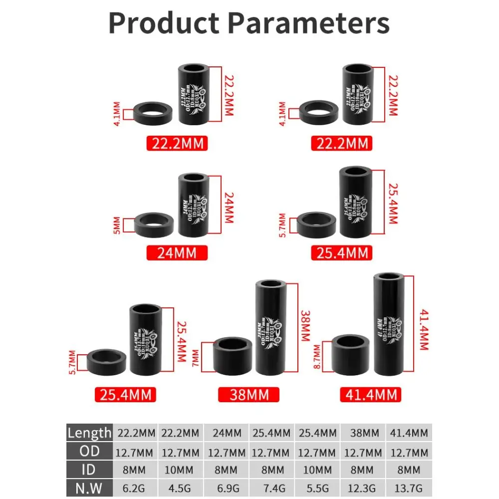 알루미늄 합금 산악 자전거 후면 충격 부싱 22 24 32 44mm 50 52 54 68mm DU 부싱 소프트 테일 충격 흡수 슬리브