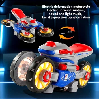 다채로운 조명이 있는 전기 변형 오토바이 장난감, 음악 자동 회전 바퀴, 오토바이 모델 장난감, 어린이 선물 상품 이미지