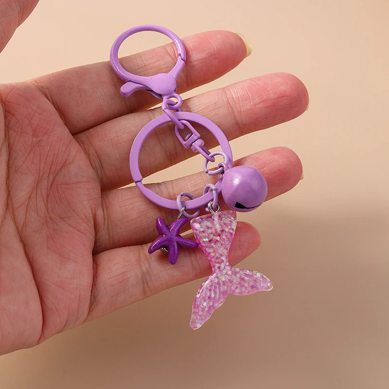 Modischer Bunter Seestern Meerjungfrauenschwanz Glocken-Schlüsselanhänger für Autoschlüssel Damen Herren Sommer Strand Handtaschen-Anhänger Schlüsselringe DIY Accessoires – Detail 9