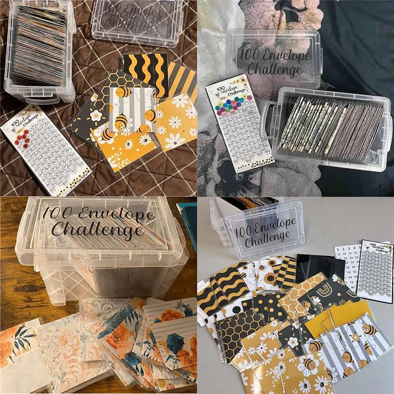 100 Envelopes Money Saving Challenge Budget Planning Handbook Mastering The Progress With Storage Box For Repay C 18.5 X 12Cm