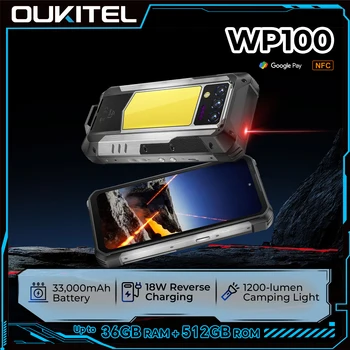 OUKITEL WP100 Rugged Phone - 33000mAh, Laser Rangefinder, Camping Light, 200MP, 36GB+512GB, 6.8" FHD+, NFC GPS 5G Smartphone