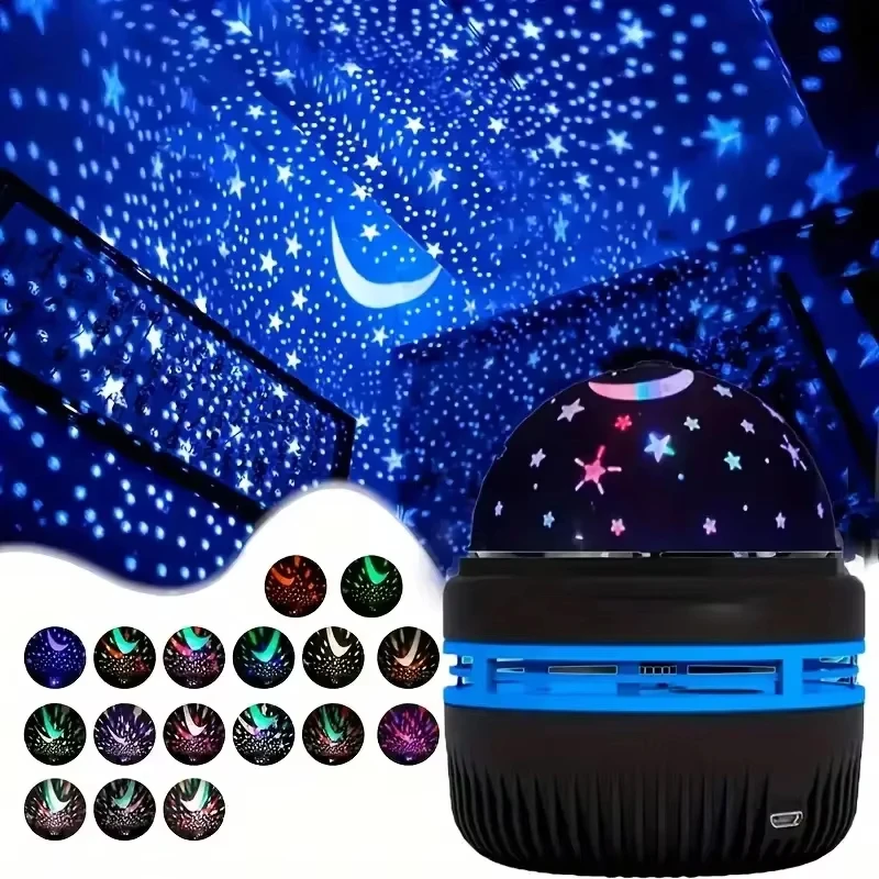 Proyector de lámpara de galaxia de cielo estrellado, luz LED nocturna, Control remoto, sonido activo, carga USB de 5V, 7 modos para decoración de fiesta en habitación de niños