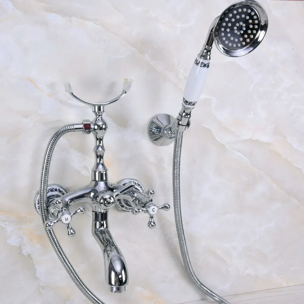 

Modern Chrome Brass Wall Mount Bathroom Bathtub Faucet Set WITH/ 1500MM Handheld Shower Spray Head Mixer Tap Dna235