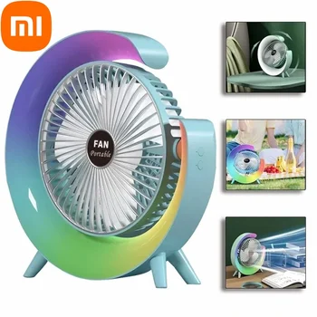 샤오미 휴대용 선풍기 USB 충전식 선풍기 LED 전기 선풍기, 7 가지 색상 음소거, 180 ° 조절 가능, 여름 캠핑 선풍기, 3 단 미니 선풍기