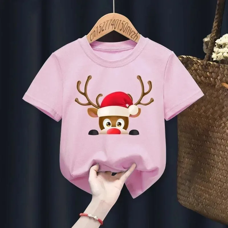 

Cute Deer Merry Christmas Red Kid T-shirts Cotton Children Baby Red Harajuku Kawaii Clothes Boy Girl Tops Gift Present,Drop Ship