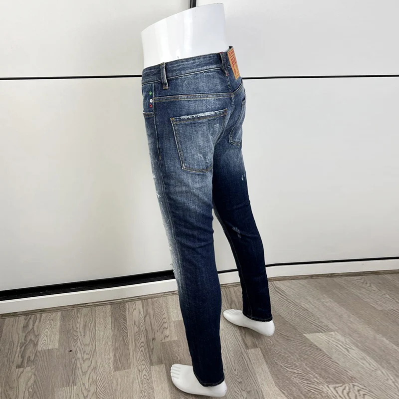 Street Fashion Men Jeans High Quality Retro Blue Elastic Vintage Slim Ripped Jeans Destroyed Patched Designer Brand Pants Hombre