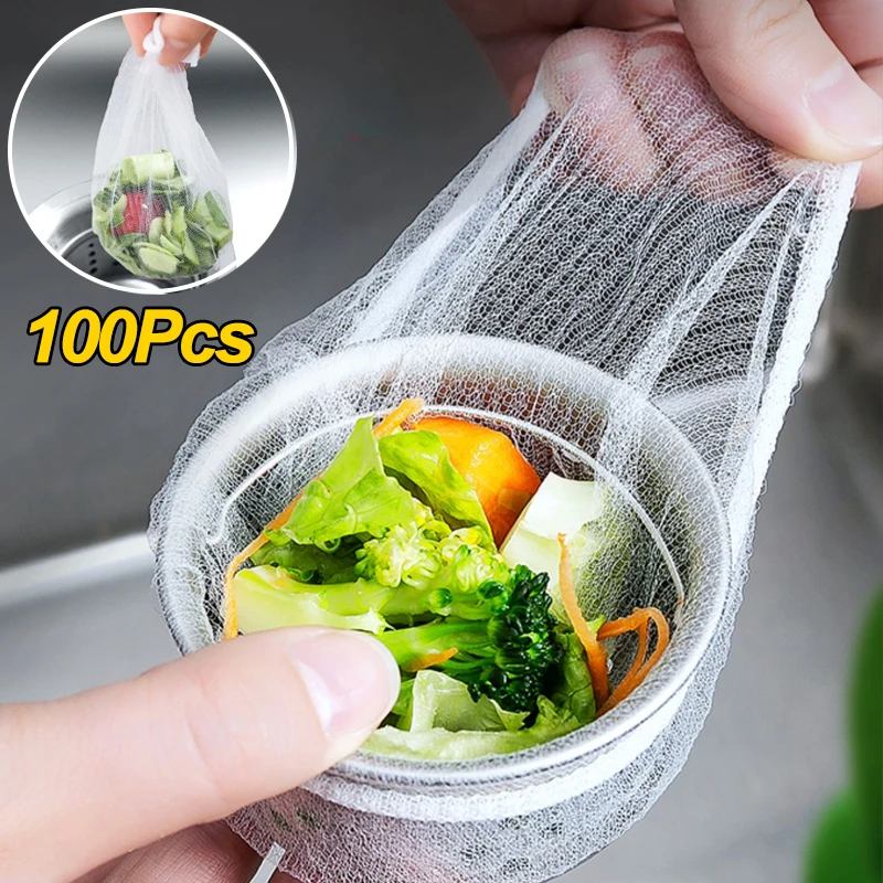 Kitchen Sink Filter Mesh Bag Disposable Pool Sewer Drains Anti-blocking Garbage Bag Bathroom Hair Catcher Strainer Net 30/100pcs