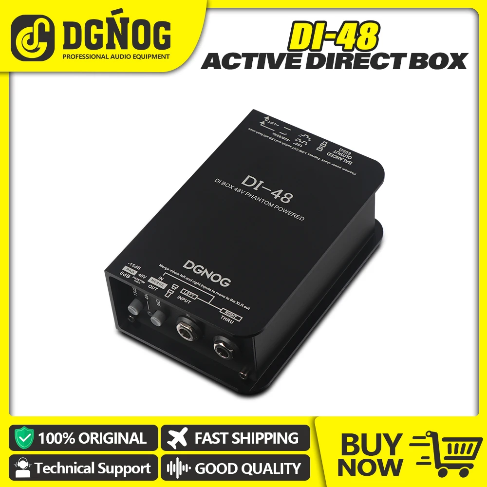 DGNOG DI48 Direct box 48V Phantom Power Active DI Box Compatible, Bass