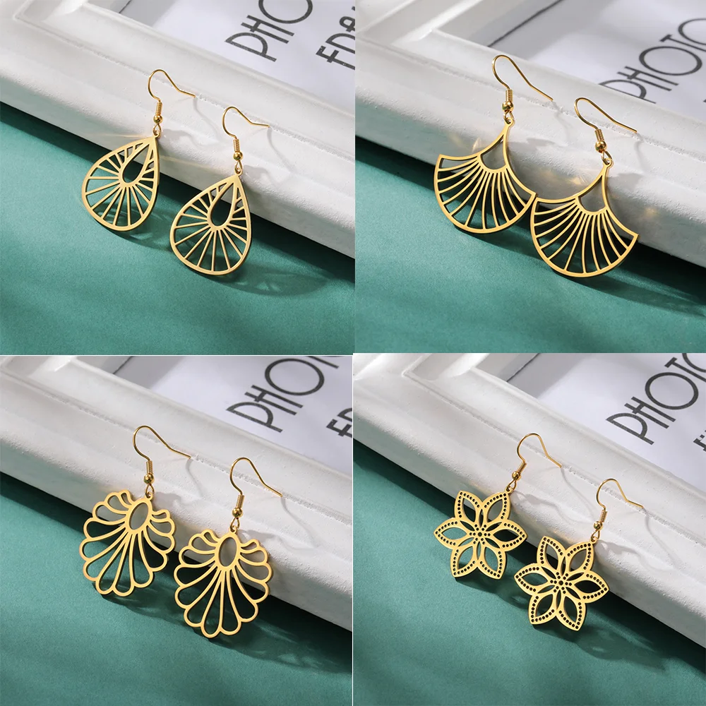 Cazador Bohemian Filigrane Tropfen Ohrringe Edelstahl Blume Ethnische Baumeln Ohrringe für Frauen Schmuck Valentinstag Geschenk Großhandel