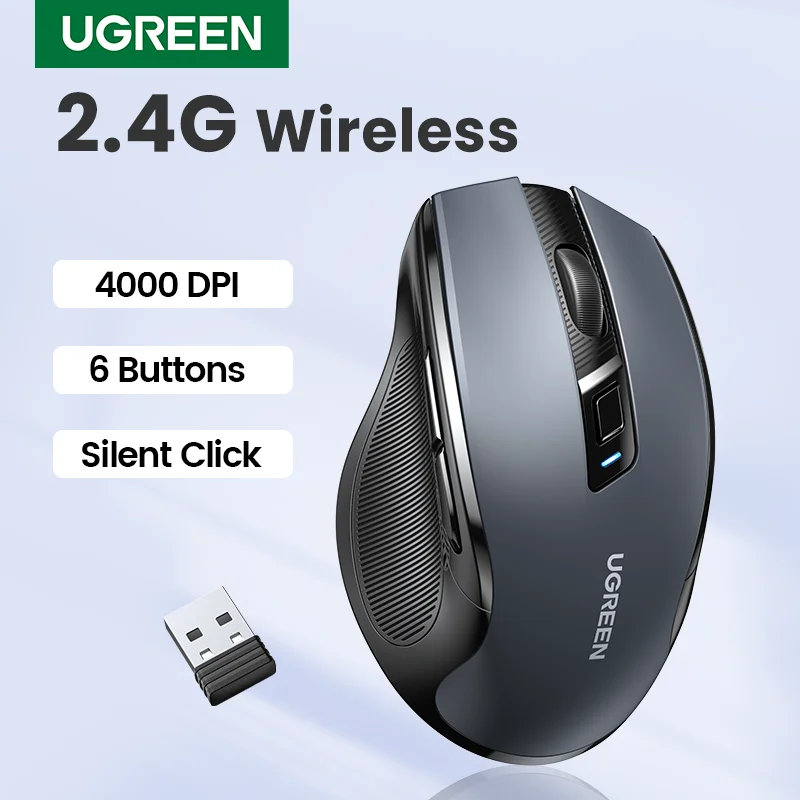 UGREEN 무선 마우스 블루투스 5.0 마우스 인체 공학적 4000 인치 당 점 사일런트 6 버튼 맥북 태블릿 노트북 마우스 조용한 2.4 그램 마우스