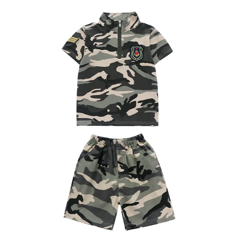 Children's set, primary school students' short sleeved military training clothing, police and soldiers' round performance