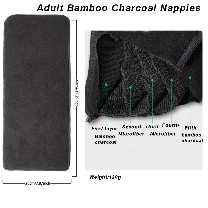 Reusable Diapers 1pc/3pcs/5pcs Five-layer Washable Bamboo Charcoal Adult Insert