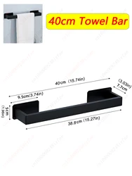Bathroom Essentials Set: Towel Bar, Toilet Paper Holder, and Wall Hooks (Black Towel Bar)