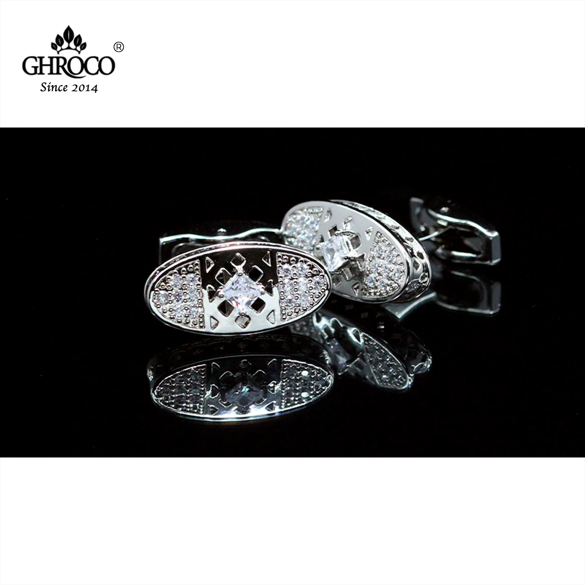 GHROCO High-Quality Exquisite Oval Shaped Zircon Classic French Shirt Cufflinks Fashion Luxury Gift for Business Men and Wedding