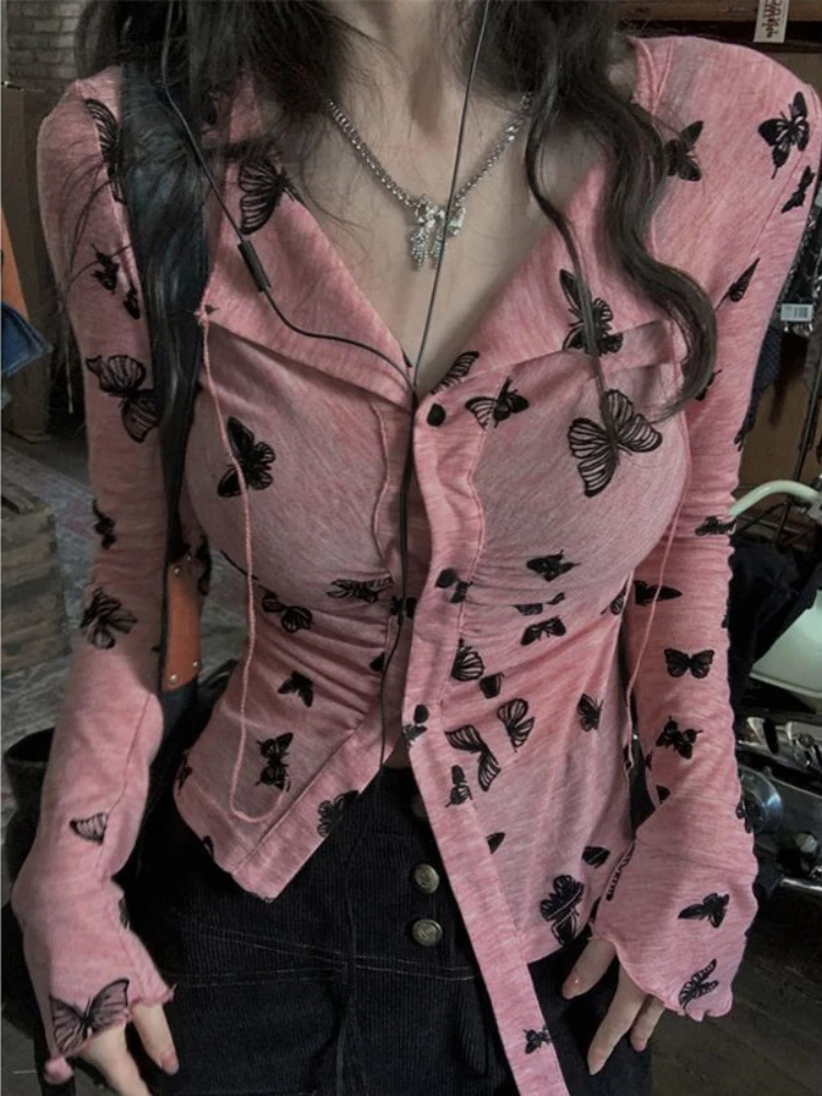 Print Shirts Women Y2k Clothes American Flare Sleeve Streetwear