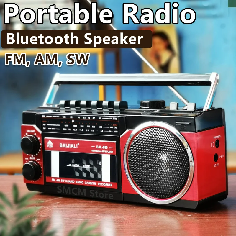 Portatile Vintage Retro Usb Am/Fm/Sw Multiband Radio Stereo Wireless Bluetooth Boombox Mp3 Audio Cassette Player Registratore
