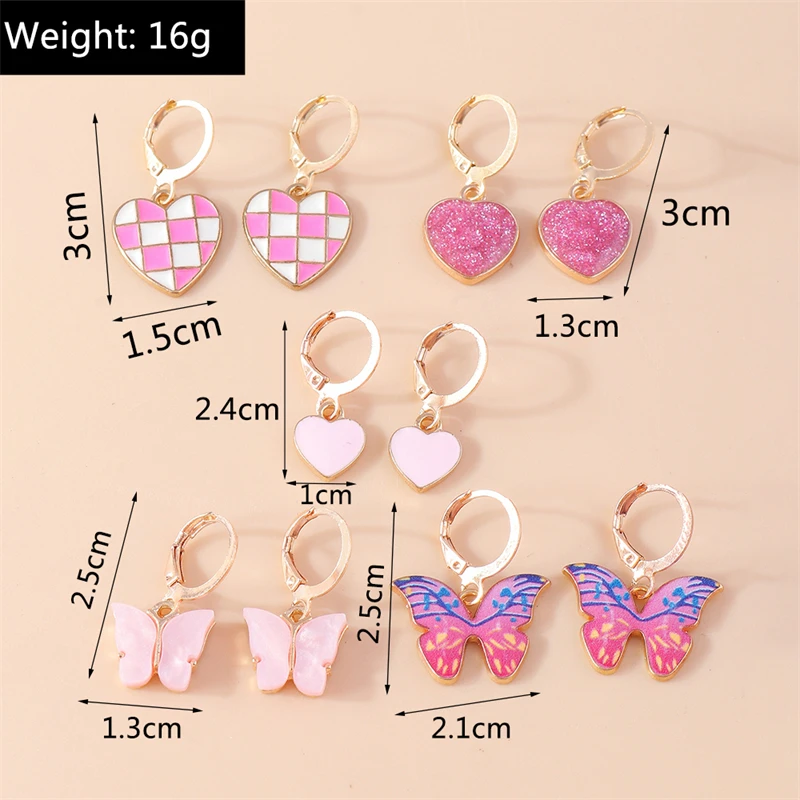5 Paare/satz Mode Bunte Liebe Herz Tropfen Ohrringe für Frauen Nette Schmetterling Baumeln Haken Ohrringe Mädchen Partei Schmuck Geschenke – Detail 4