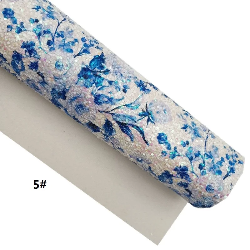 Description Picture 5 of itemIridescent Blue Glitter Leather Hearts Dots Flowers Printed Synthetic Leather Smooth Faux Leather DIY Craft Sheet Mini Roll W431