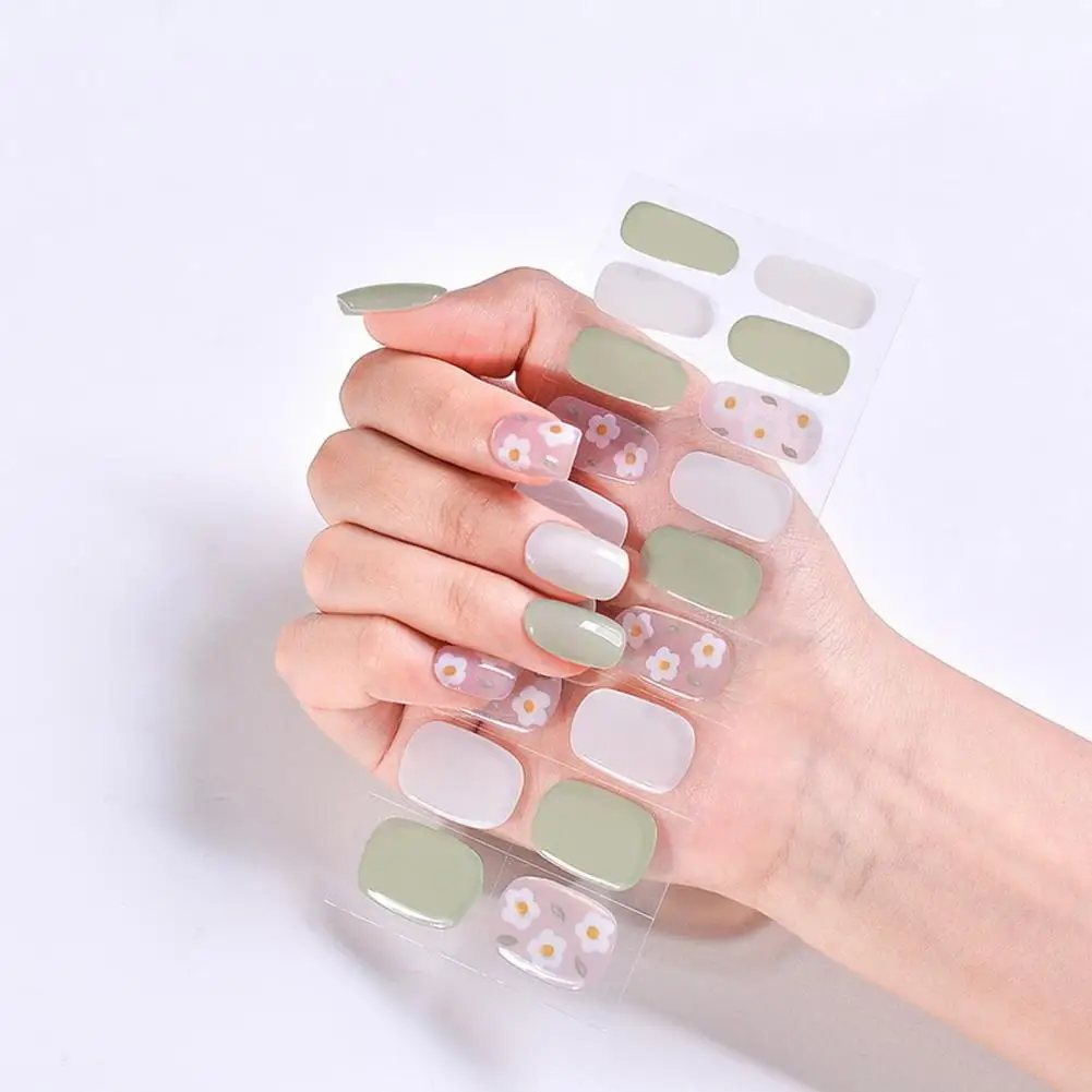 

Pastel Nail Stickers Geometric Plaid Flower Pattern Nail Stickers Uv Resistant Gel Patches for Safe Diy Art 24pcs Gel Nail