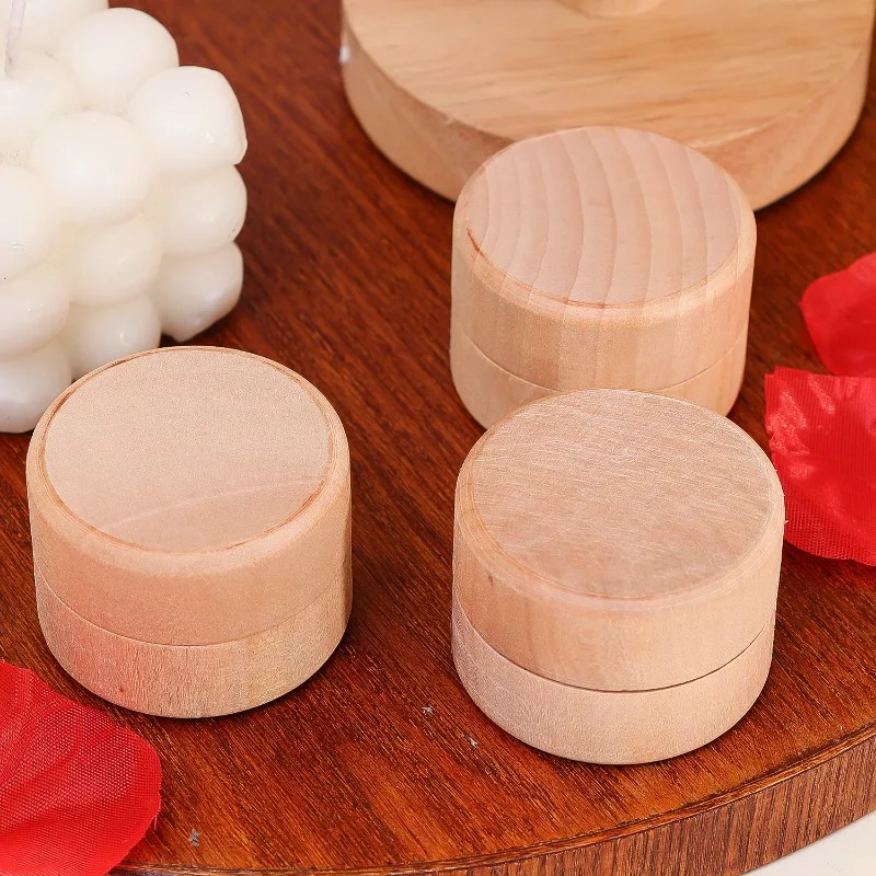 1-5pcs Wood Handmade Jewelry Box Small Round Wooden Storage Box Jewelry Rings Earrings Necklaces Storage Container Case With Lid 3