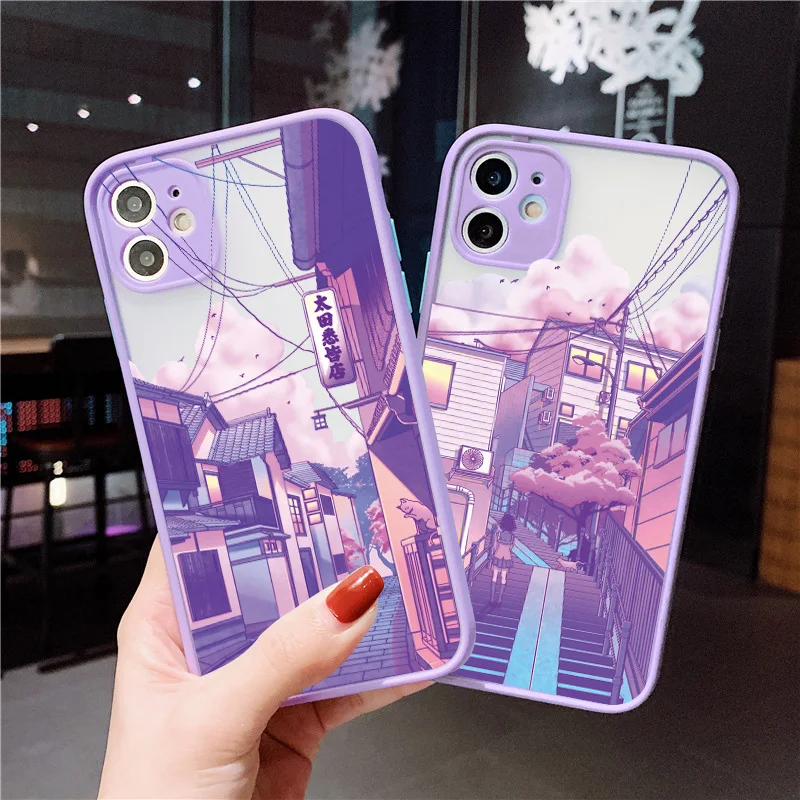 Anime-Inspired Matte Purple Street View Phone Case