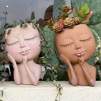 Home Garden Exquisite European Style Resin Flowerpot Girls Face Ideal Miniature Model Succulent Flower Plant Flowerpots Decor 1