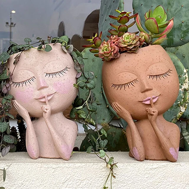 Home Garden Exquisite European Style Resin Flowerpot Girls Face Ideal Miniature Model Succulent Flower Plant Flowerpots Decor 1