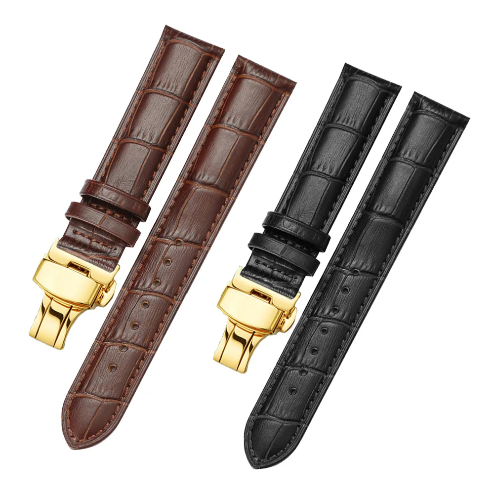 Elegant Butterfly Buckle Leather Watch Strap - Premium Universal Fit