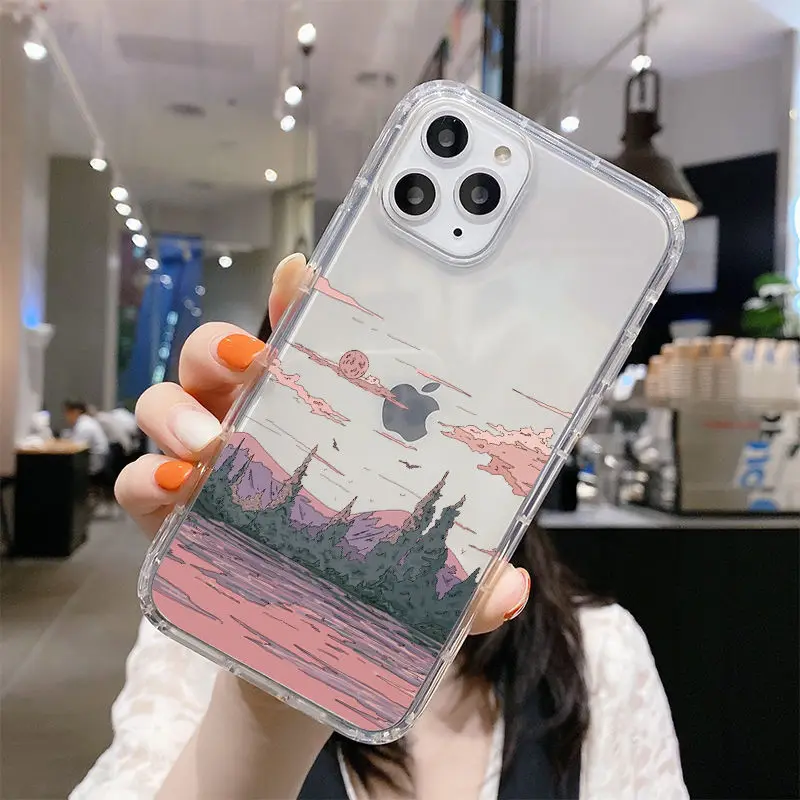 iphone 11 card case Korean Sunset Scenery Funda Phone Case For iPhone 11 13 12 Pro Max 12 13 Mini X XR XS MAX SE 2020 7 8 6s Plus Shockproof Celular iphone xr waterproof case