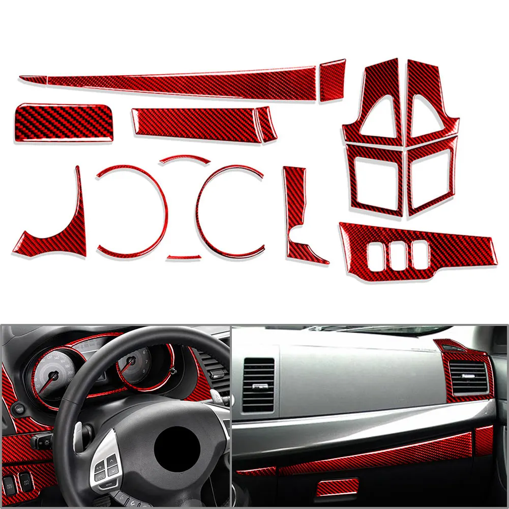 

17 Pcs Carbon Fiber Full Set Car Interior Dashboard Cover Trim For Mitsubishi Lancer 2008 2009 2010 2011 2012 2013 2014 2015 LHD