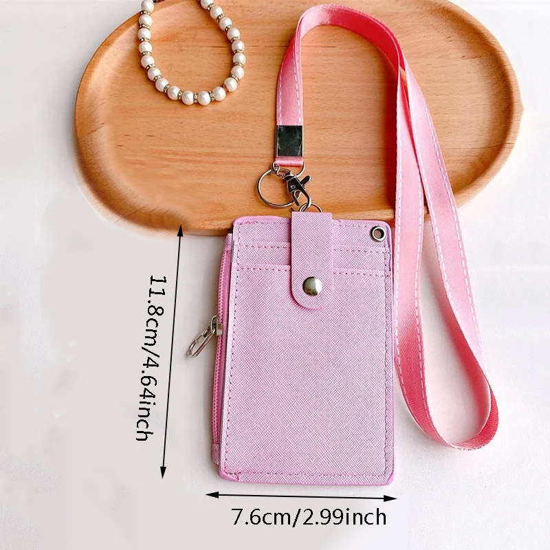 Fashion PU Leather Business ID Card Holder Credit Badge Holder Bus Cards Cover Coin Purse Wallet With Keychain 4
