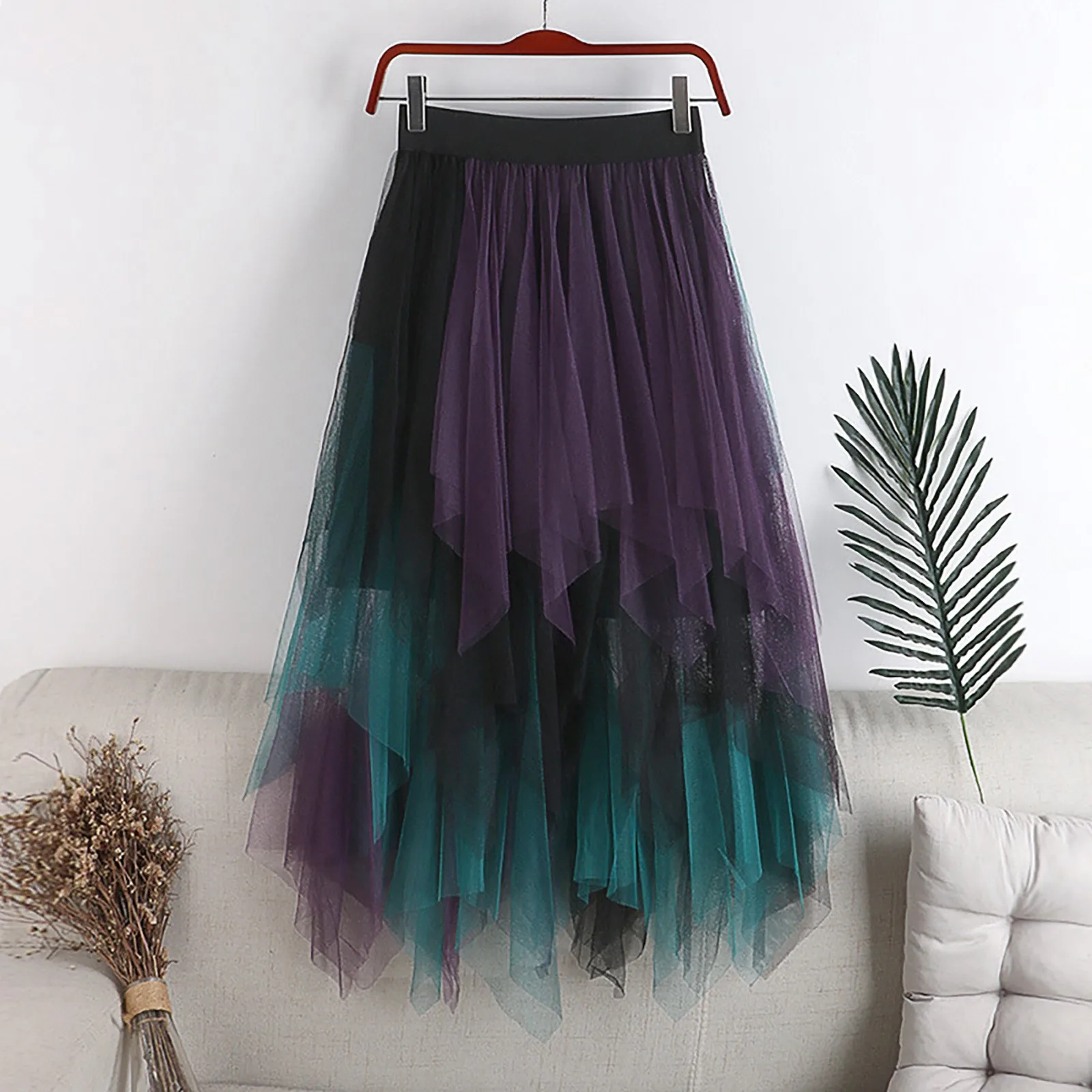 

Ladies High Waisted Appear Thin Multi Layer Irregular Mesh Stitching Cake Skirts Mid Length Half Length Skirts For Women