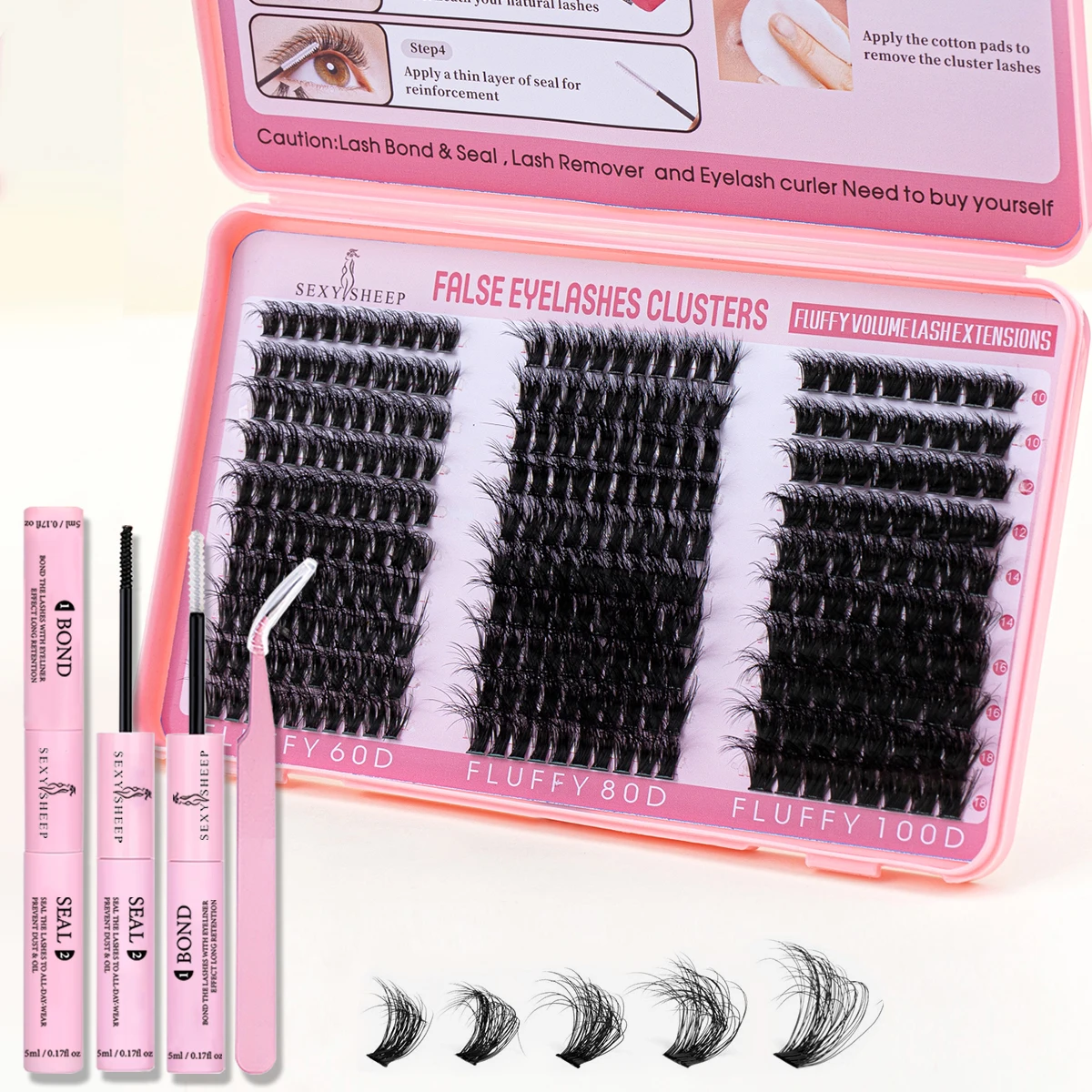 Individual Lashes Kit 60D80D100D Cluster Eyelash Diy Lash Extension Kit Cluster Lashes With Bond and Seal Glue tweezers fake eyelashes lash extension kit eyelash set