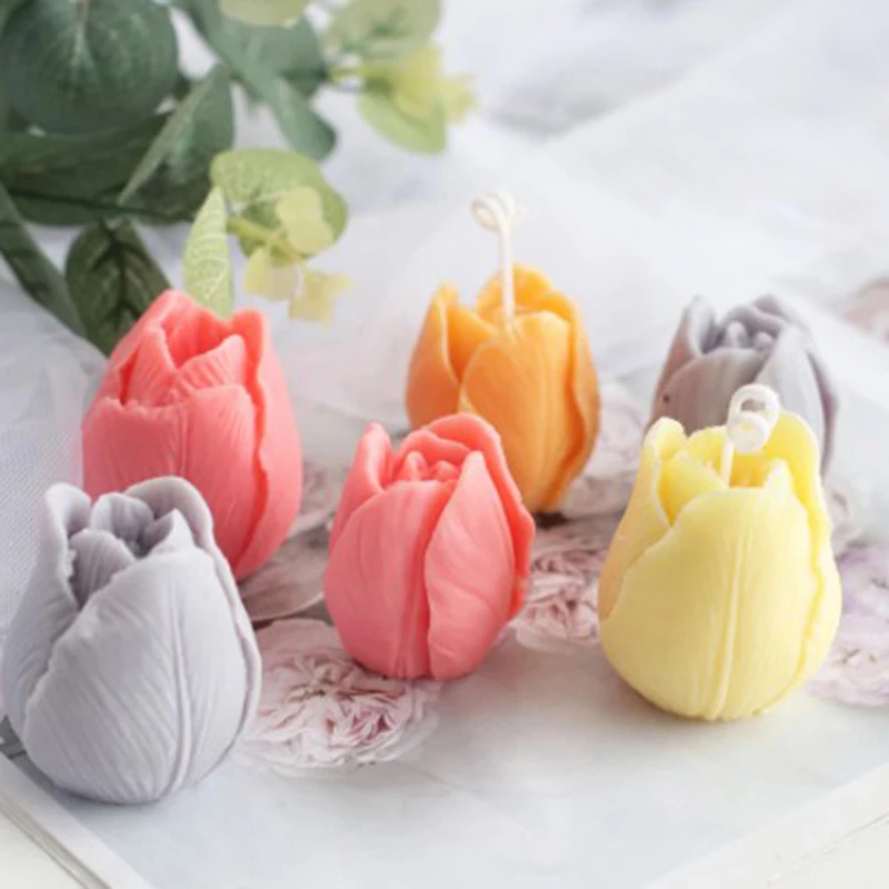 고품질 튤립 봉오리 몰드 실리콘 3D 양초 비누 몰드, DIY 꽃 양초 에폭시 몰드, 아로마 테라피 왁스 비누 몰드
