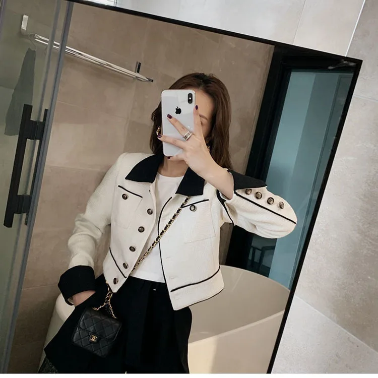 down coats Elegant Coat Female Spring Autumn New Small Fragrance Short Jacket Color Matching Wild Female Slim Slimming Small Suit Jacket white puffer coat