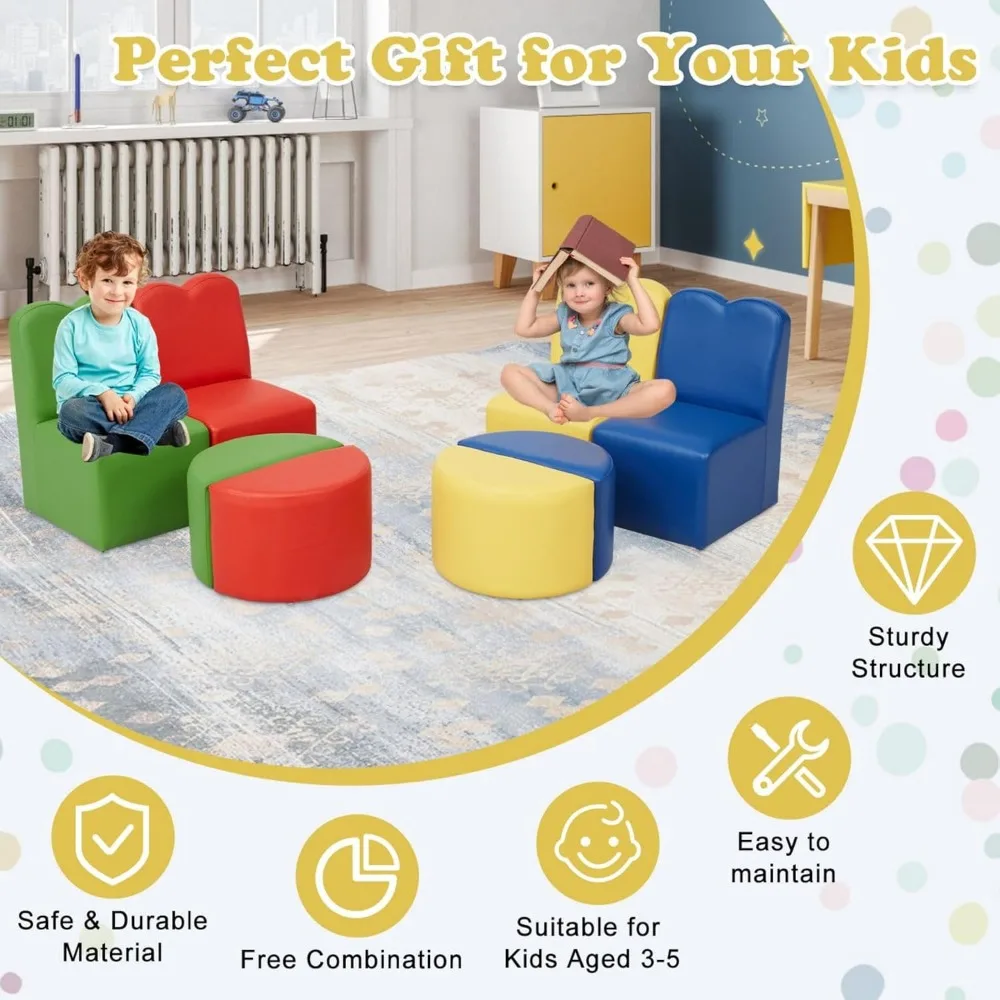 Kids Modular Flexible Seating Set - 8 Pieces Kids Couch, Sectional Sofa Set for Home Preschool, Daycare Furniture 3