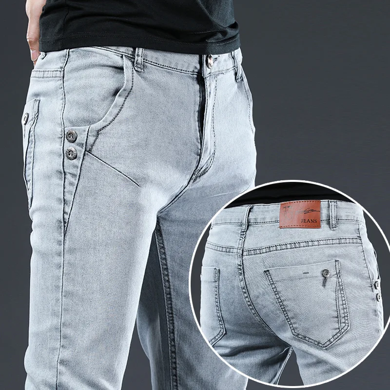 Brand s Jeans Men Quality Casual Male Denim Pants Straight Slim Fit Dark Grey Men's Trousers Yong Man