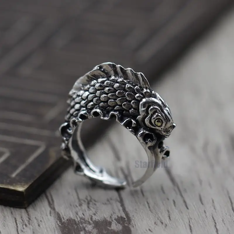 

Серебряное ювелирное изделие из тайского серебра 925 пробы, персонализированное Открытое кольцо с резной трехмерной рыбой