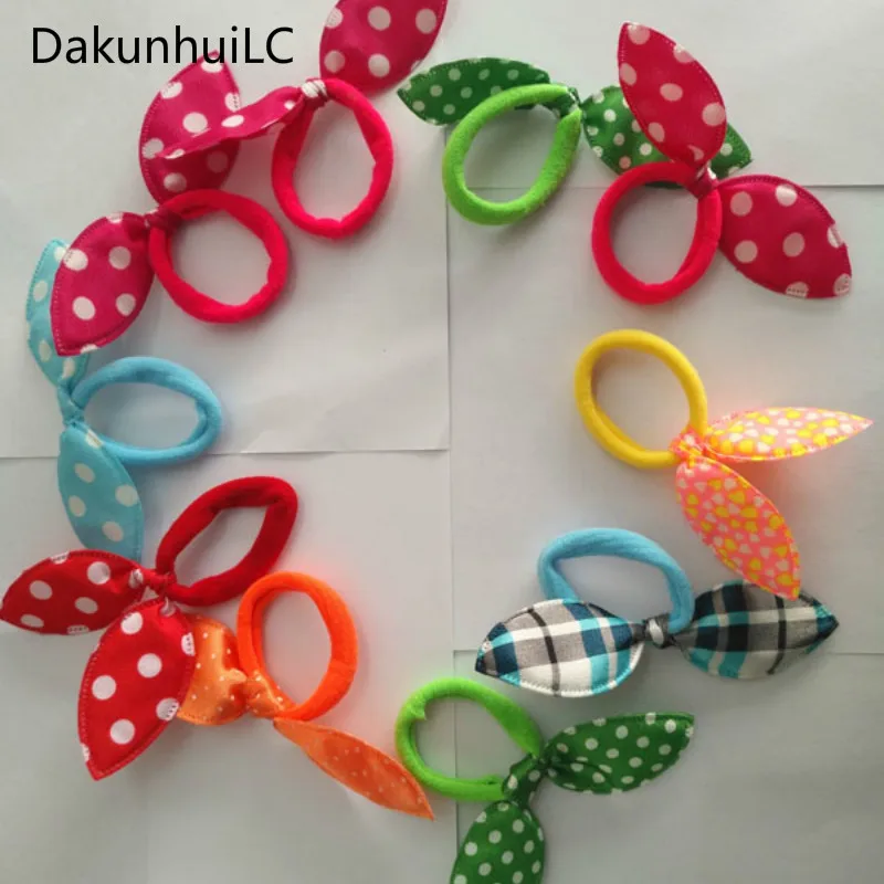 10Pcs/lot Children Hair Band Cute Polka Dot Bow Rabbit Ears Headband Girl Ring Scrunchy Kids Ponytail Holder Hair Accessories