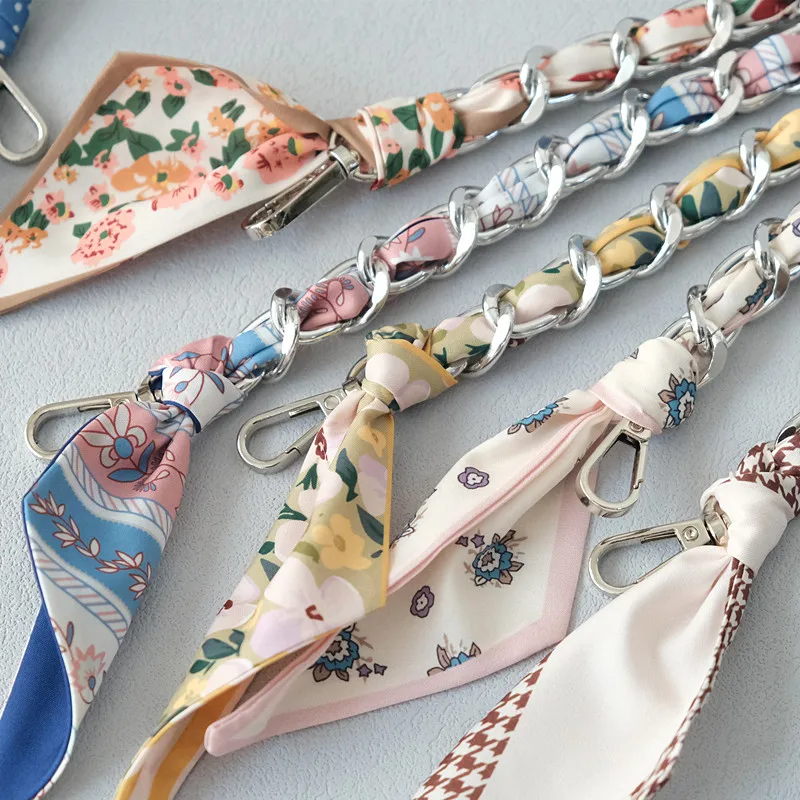 Neue Mode Marke Frau Handtasche Zubehör Ketten Abnehmbare Blumen Druck Metall Seide Schulter Gurt Frauen DIY Kette Tasche Griffe – Detail 9