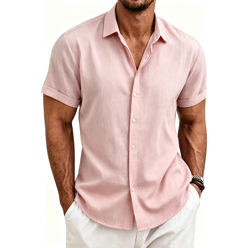 Men's Cotton Linen Shirts Essential Comfortable Casual Lightweight Short Sleeve 6