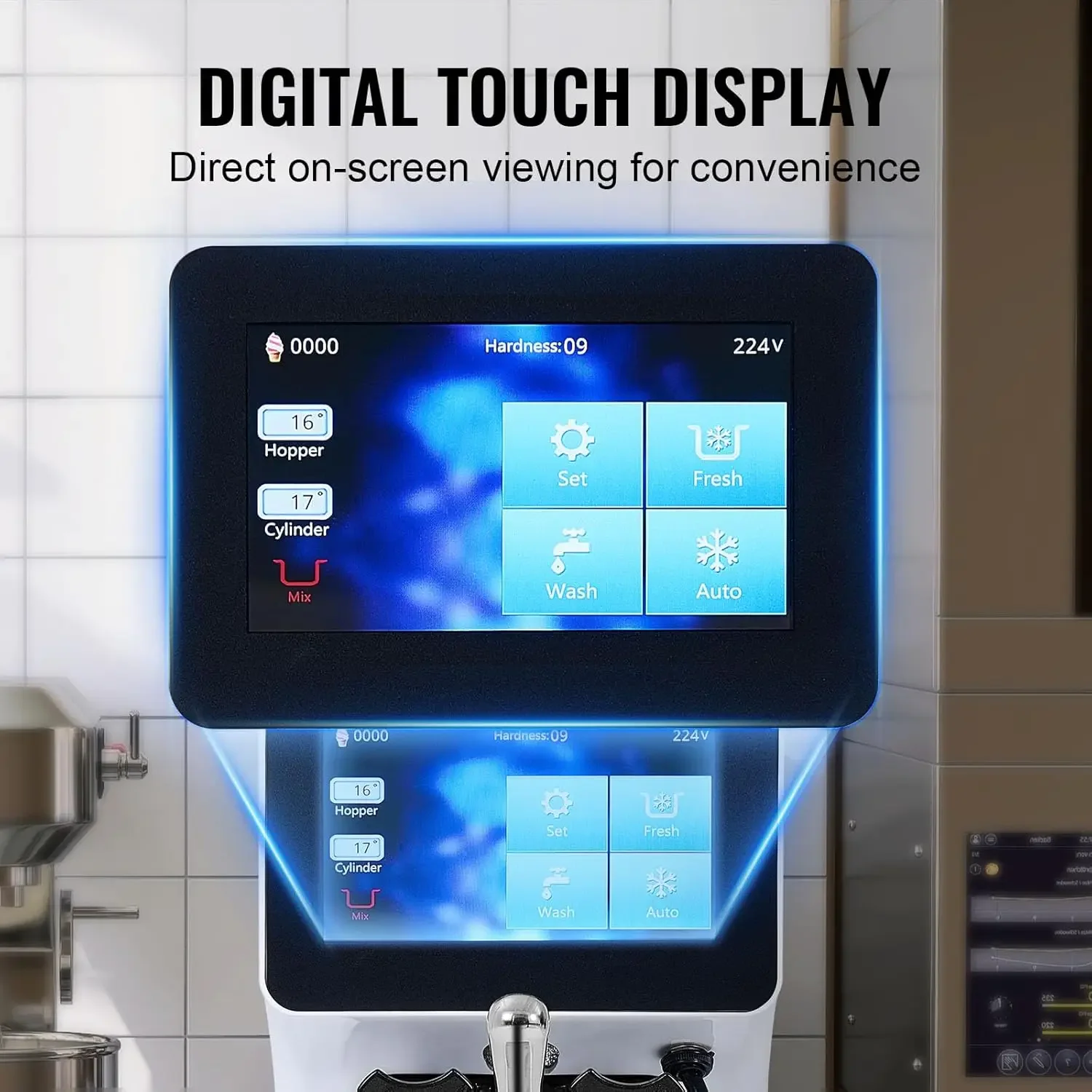 Commercial Ice Cream Maker, 10-20L/H Yield, 1000W Countertop Soft Serve Machine with 4.5L Hopper 1.6L Cylinder Touch Scree 5